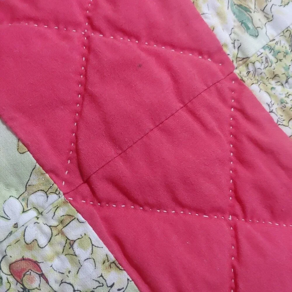 Homemade Baby Quilt Woodland Fairies Sparkle Green Floral Pink Patchwork Magical - Picture 7 of 11